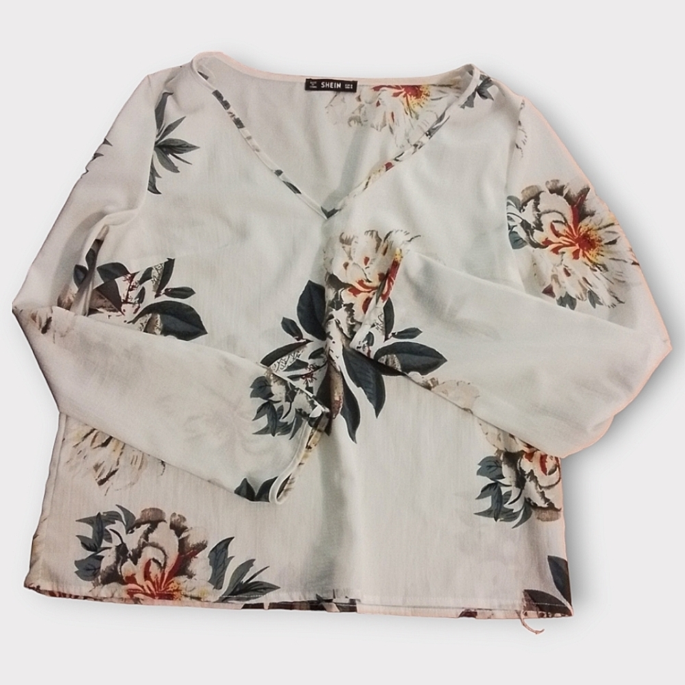 Shein Cream Floral Crop Top Women's Size Small